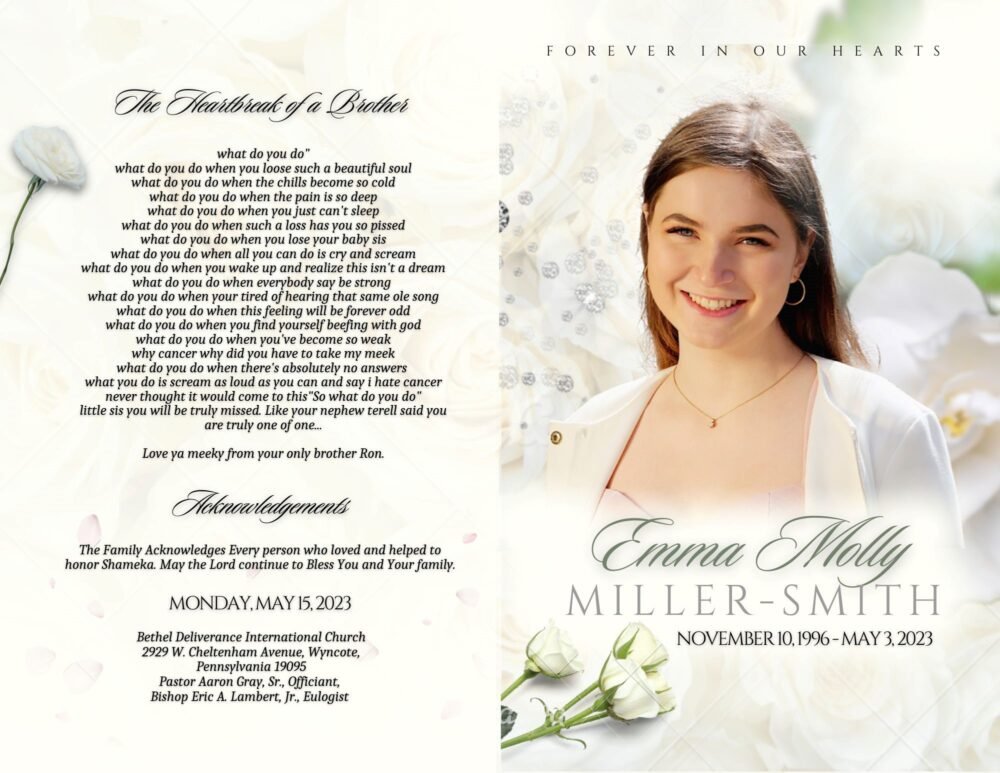 Creme Roses & Rhinestones | BOOKLET Memorial program (8 pages)