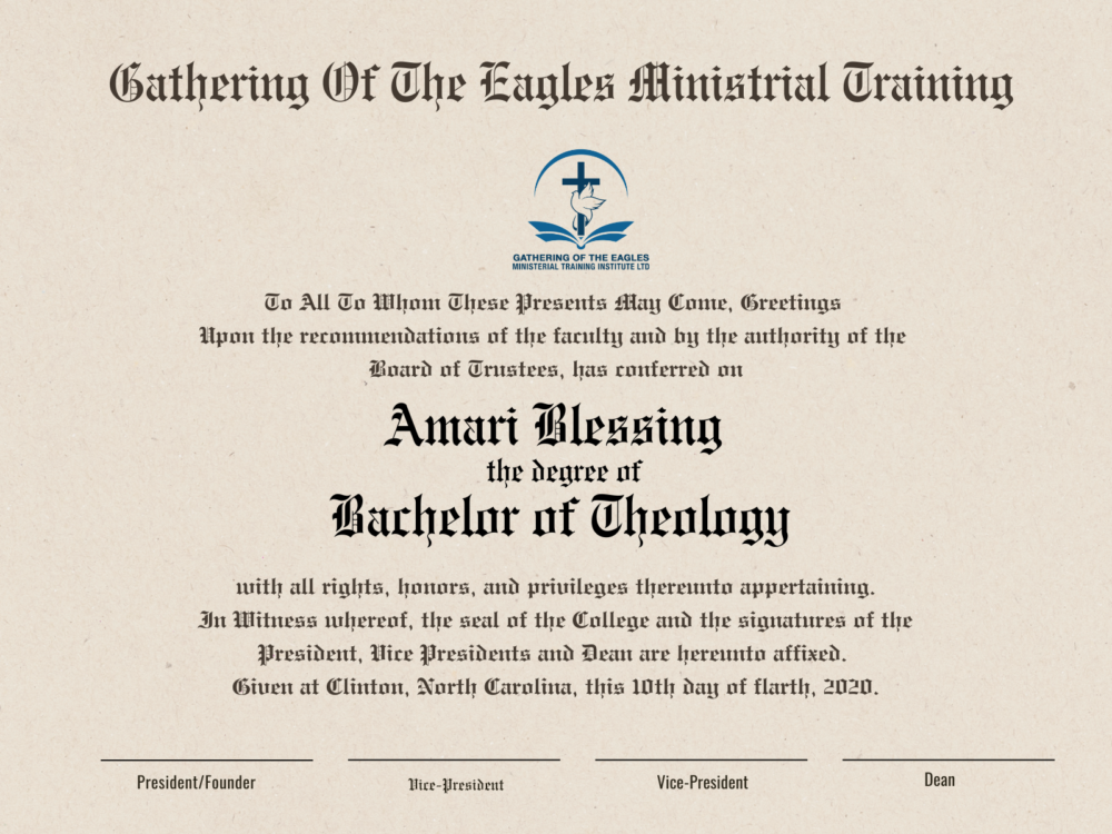 Ministrial Training Certificate